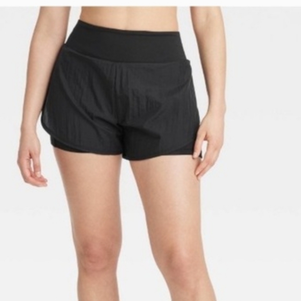Women's Woven High-Rise 2-in-1 Run Shorts 3" - All In Motion Black XS